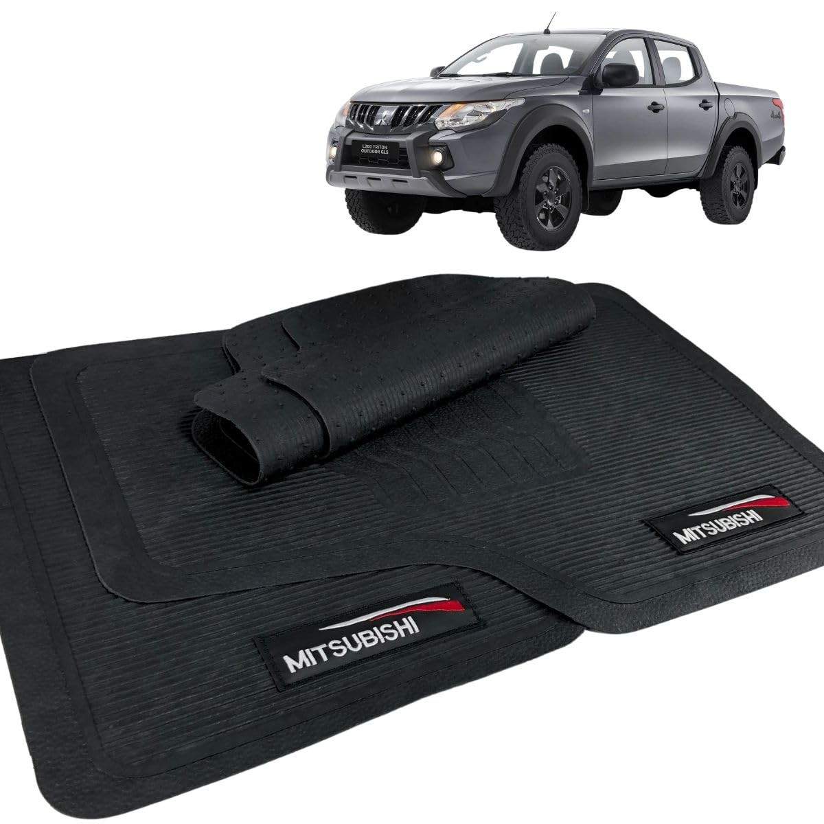 Jogo de Tapetes de Borracha Premium para Mitsubishi L200 Triton 2020-2022: Proteção e Estilo com Logo Bordado