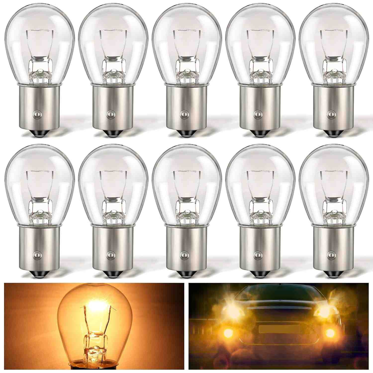 Meonum Pacote 10 Lâmpadas LED 1156 P21W S25 - Luz de Freio e Seta Automotiva 12V BA15S