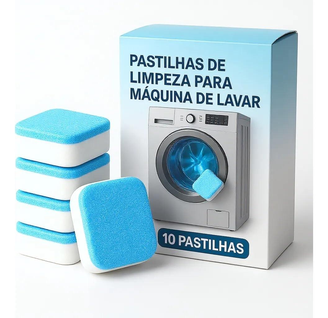 Kit com 10 Tabletes de Limpeza para Máquina de Lavar – Limpador Efervescente Potente Contra Manchas, Resíduos e Mau Odor