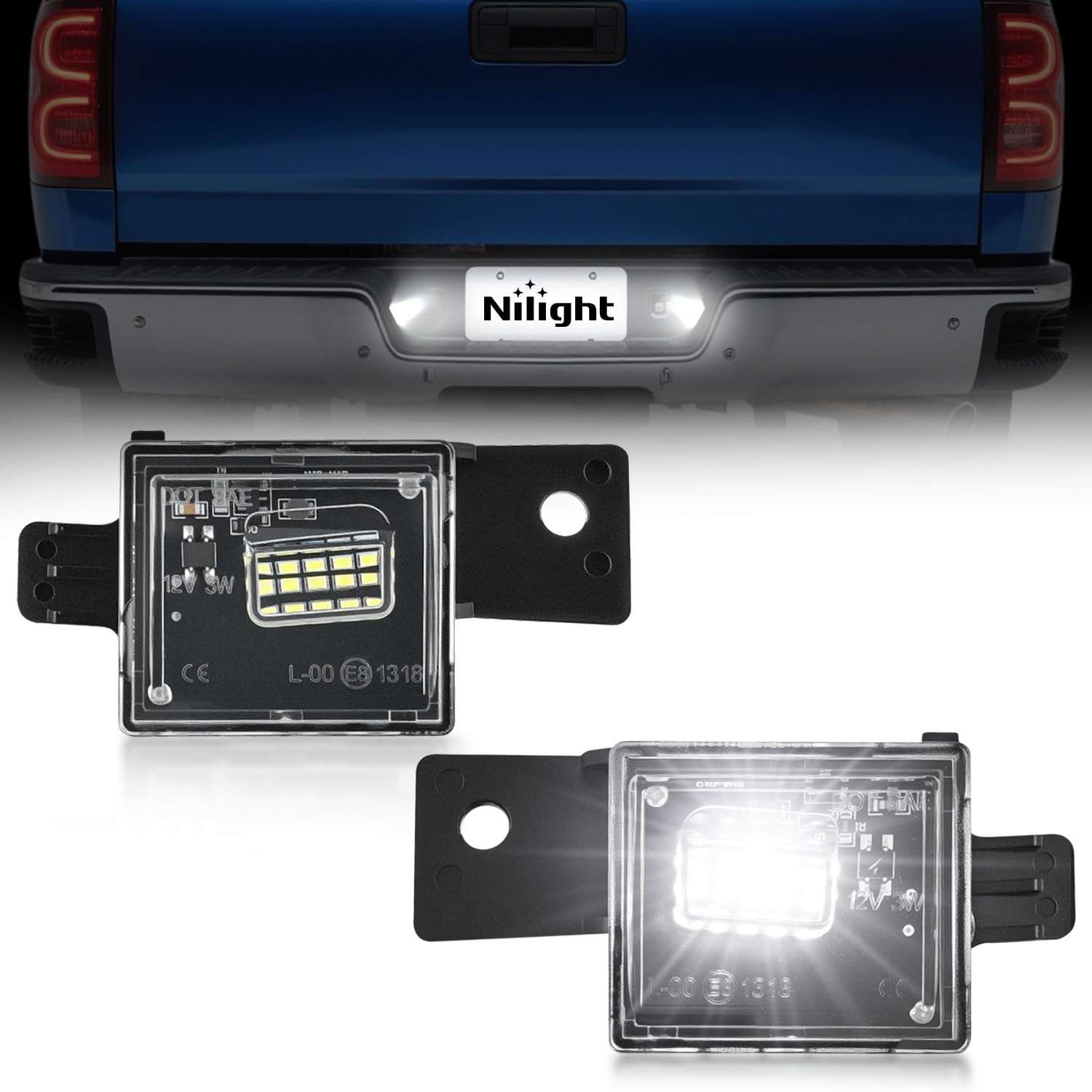 Luzes de Placa LED Nilight 6000K Branco para Chevy Silverado/Sierra 1500 (2015-2023) e Colorado/Canyon (2015-2022) - Par