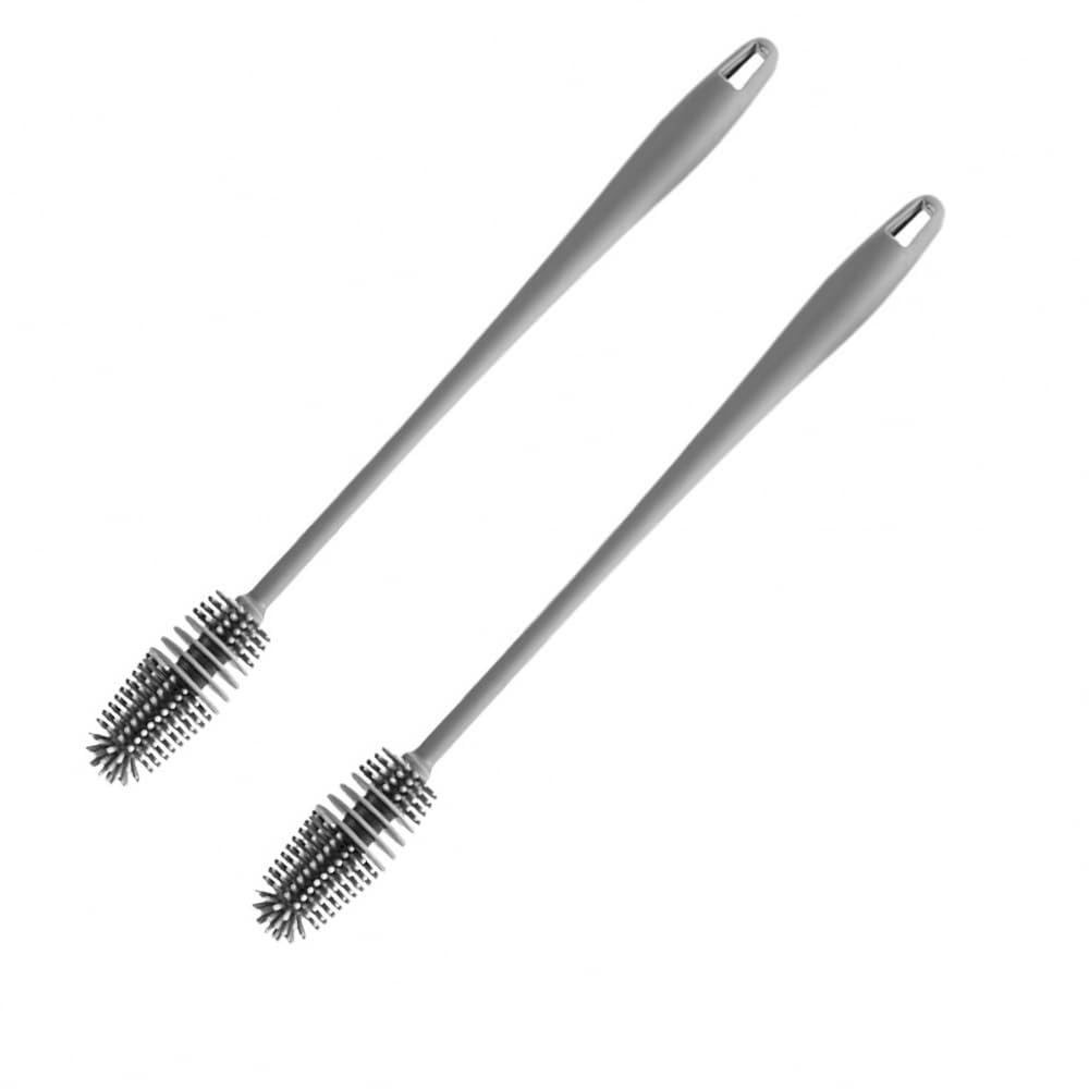 Kit 2 Escovas de Silicone para Limpeza Profunda de Mamadeiras, Garrafas e Copos Térmicos - Seguras, Sem BPA e com Cabo Extra Grande