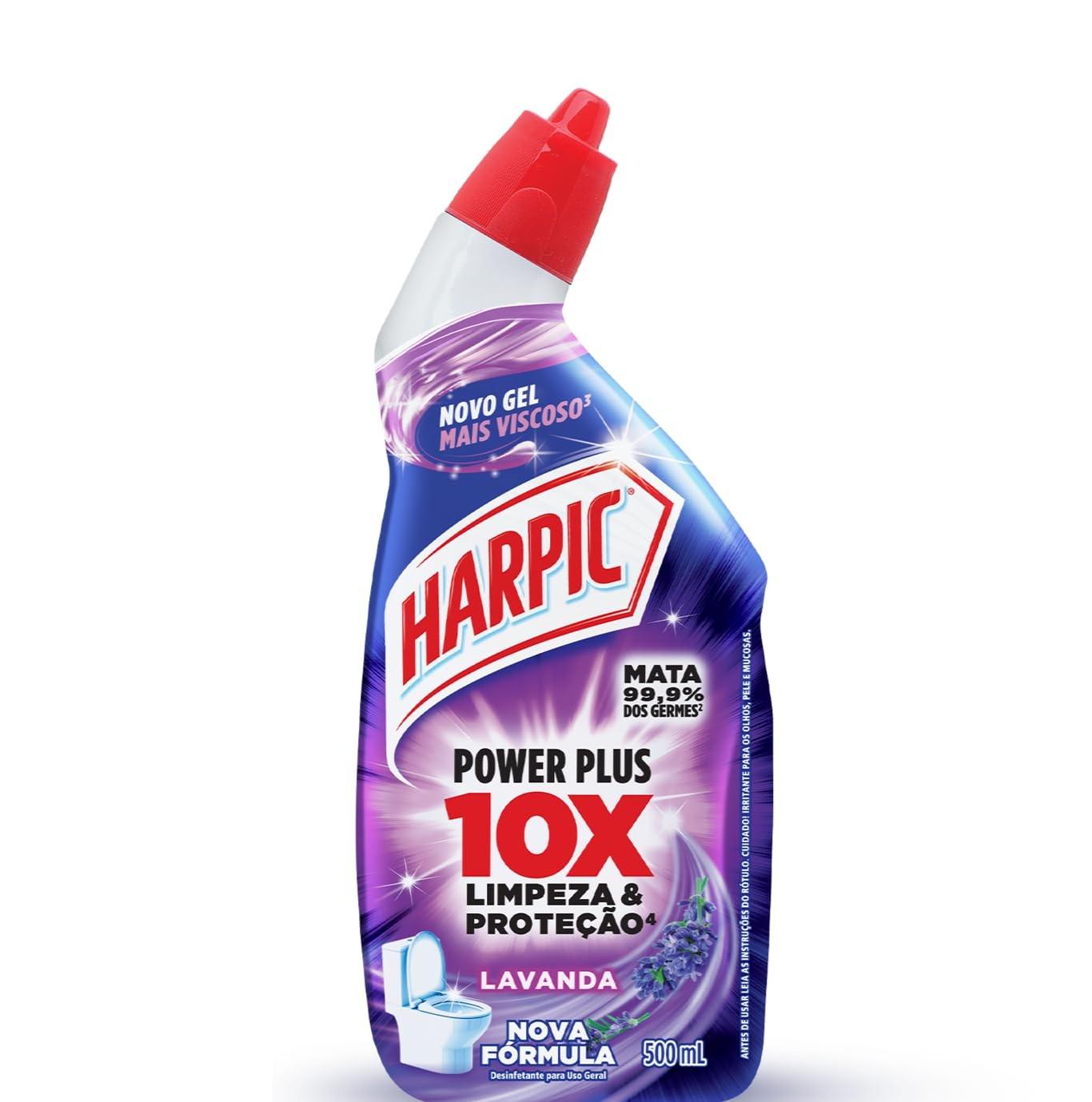 Harpic Power Plus Lavanda 500ml - Desinfetante Sanitário com 10x Mais Poder de Limpeza