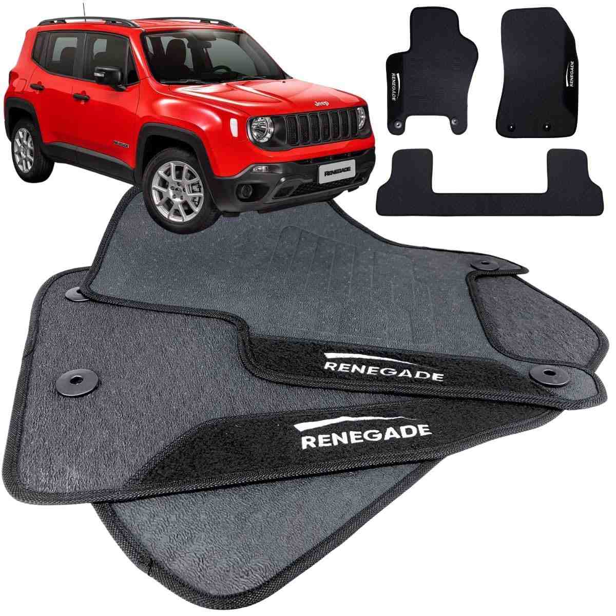 Jogo de Tapetes de Borracha para Jeep Renegade (2015-2025) - 3 Peças, Impermeável e Logo Bordado