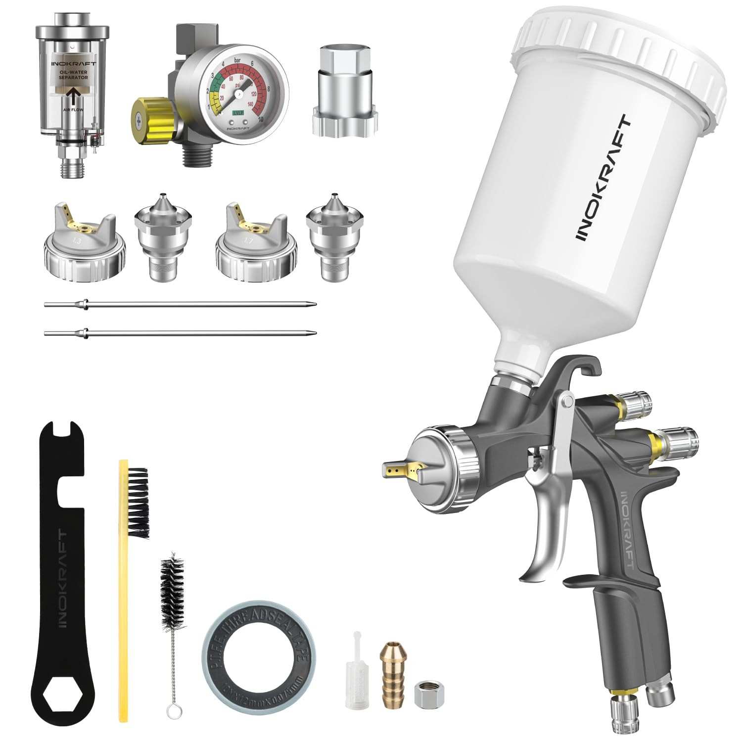 InoKraft Kit Premium de Pistola de Pulverização Ar D1 LVLP - Sistema Avançado para Pintura Profissional