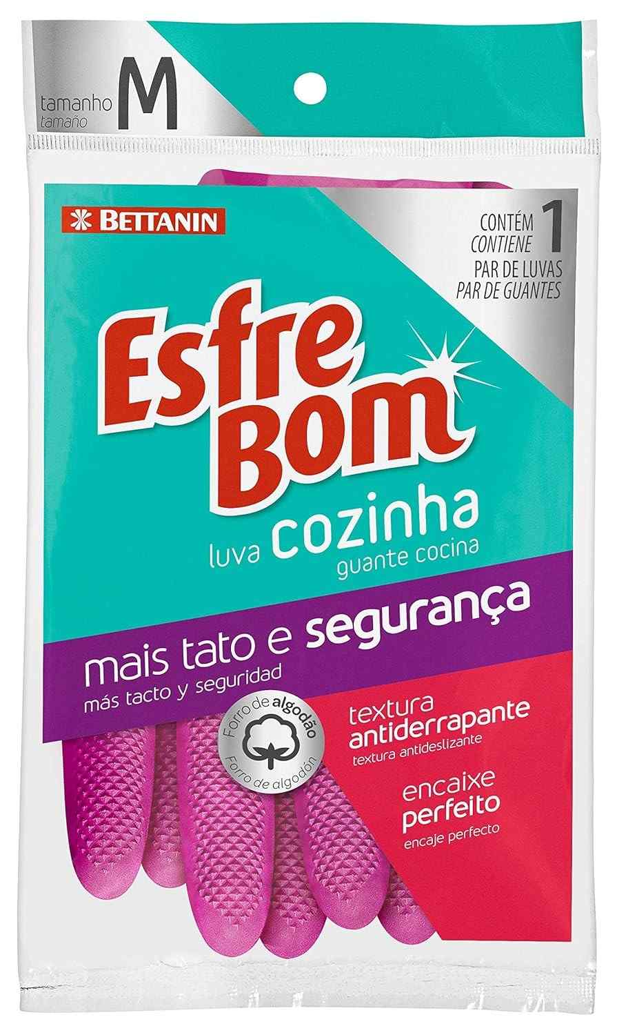 Luva de Látex Rosa Tamanho M para Cozinha - EsfreBom Bettanin com Textura Antiderrapante
