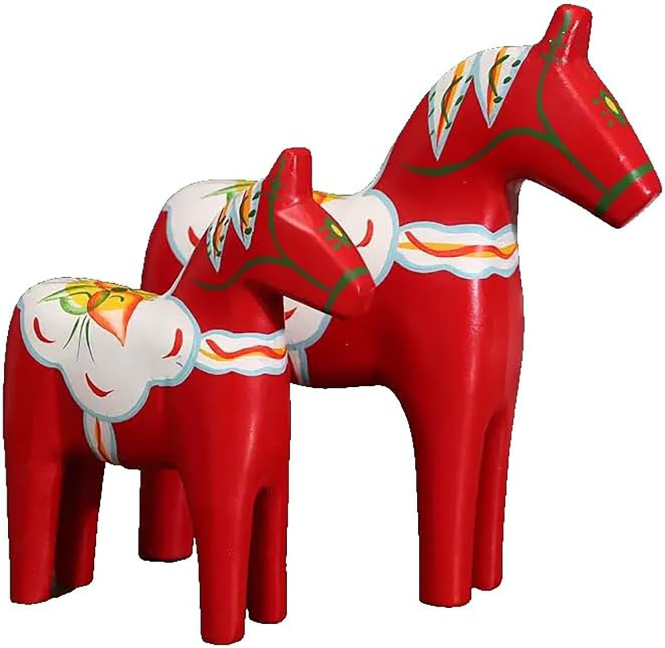 Conjunto de Cavalos Dala Suecos em Madeira - Estilo Dalecarliano, Decoração de Natal Elegante e Pintada à Mão