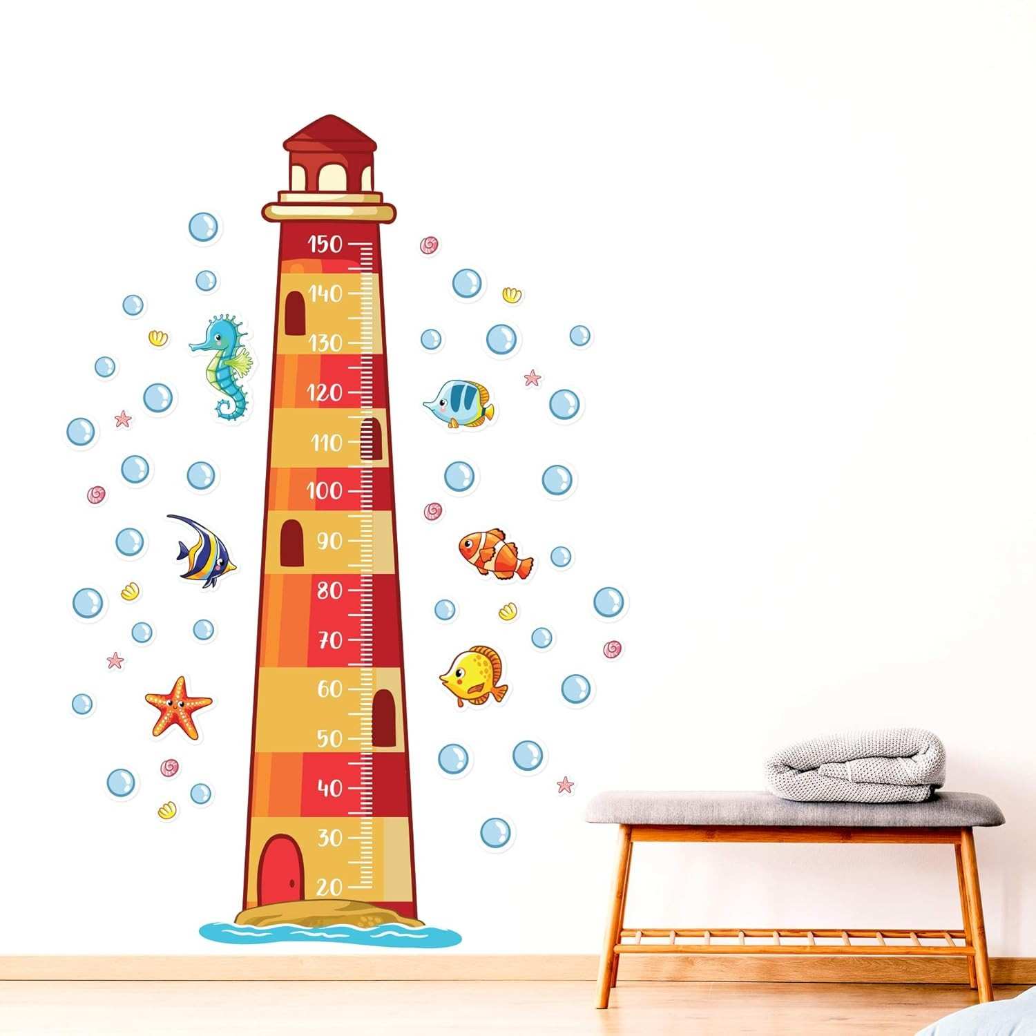 Adesivo de Parede Infantil Régua de Crescimento Fundo do Mar - Decore e Acompanhe o Desenvolvimento com Estilo