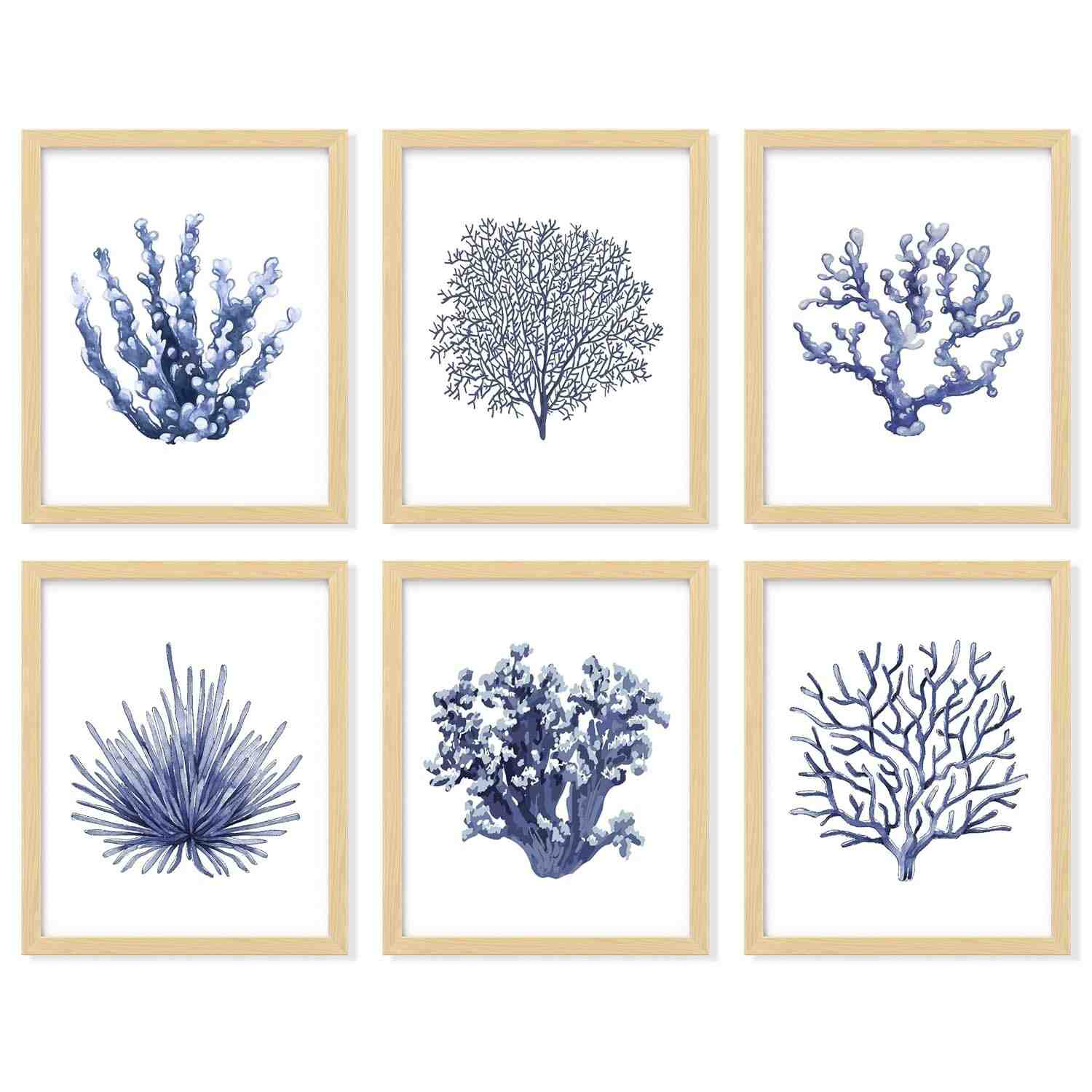 Arte de Parede Coral Costeiro - Pôsteres Azul Marinho para Decoração Marítima e Bohemian