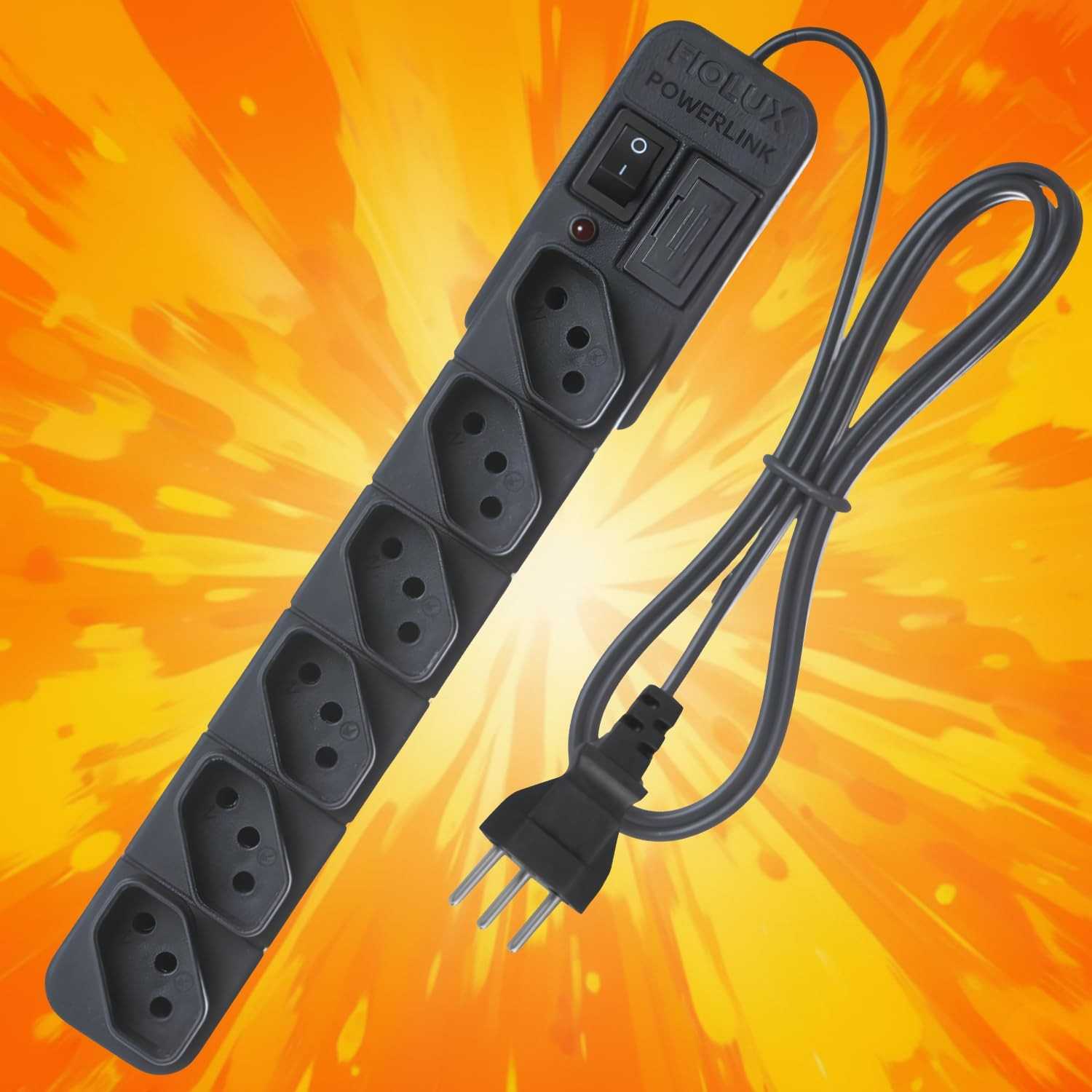 Protetor de Energia Fiolux Powerlink: Régua Filtro de Linha com 6 Tomadas (1 Metro Preto)