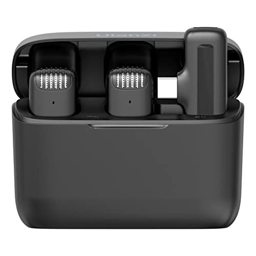 [para Android] ULANZI Microfone de lapela sem fio J12 para telefone USB C, microfone plug-play 2 em 1 com capa de carregamento para telefone entrevista de gravação de vídeo