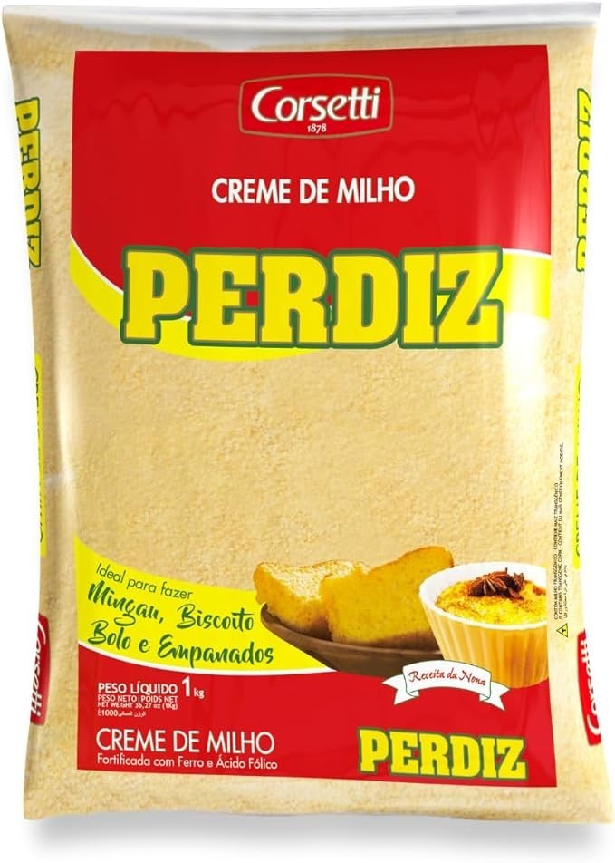 Creme De Milho Perdiz 1Kg, Corsetti Alimentos, Farinha De Milho Fina, Vermelho, Deliciosamente Versátil E Rica Em Fibras, Receita Familiar Desde 1878