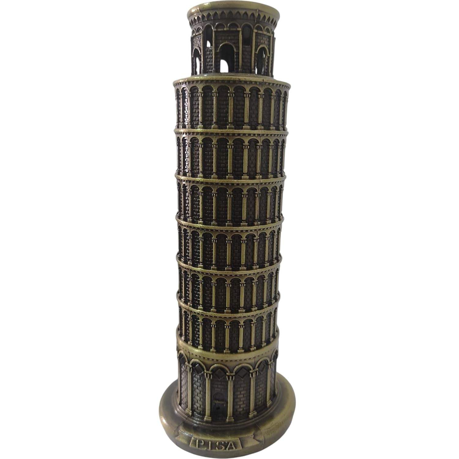 Torre de Pisa Miniatura Decorativa em Metal - Réplica Autêntica com Acabamento Bronze Antigo