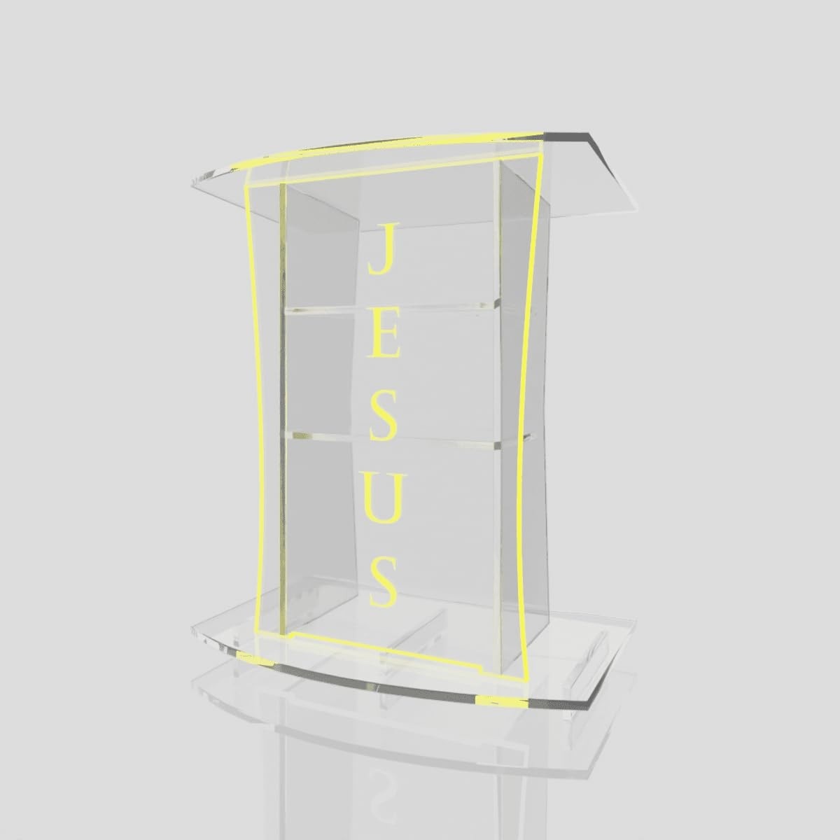 Púlpito de Acrílico com LED Amarelo e Gravação 'Jesus' - Modelo ABRAÃO com Porta-Microfone