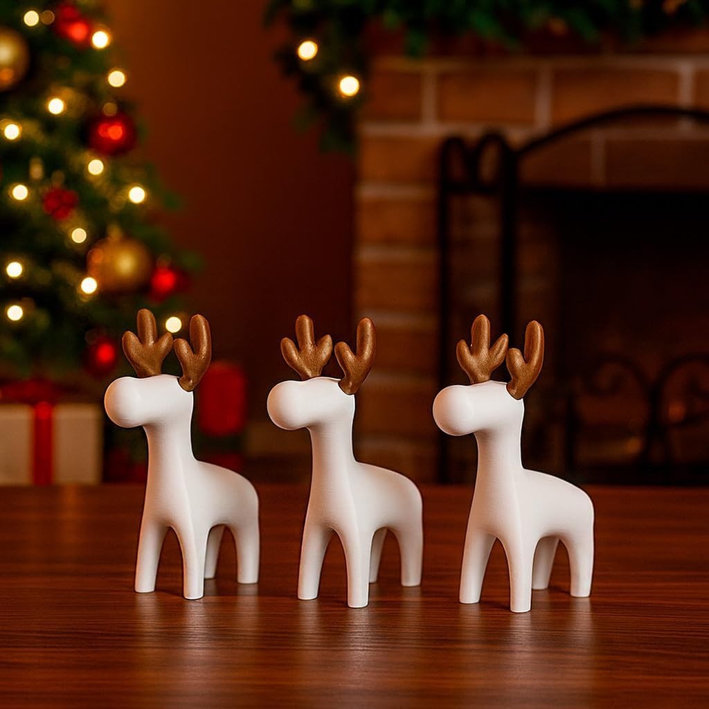 Kit de 3 Renas Natalinas Decorativas Minimalistas - Enfeites Modernos para Decoração de Natal