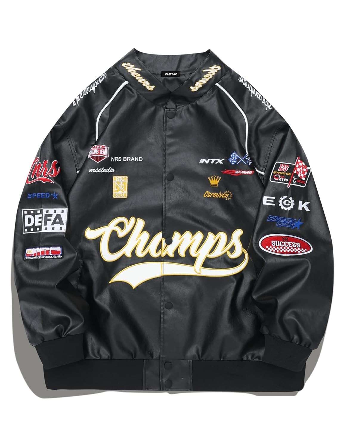 Vamtac Jaqueta de Motocross de Couro Sintético Sobredimensionada Vintage Racing Varsity Jaqueta Bomber Unissex Moda Streetwear