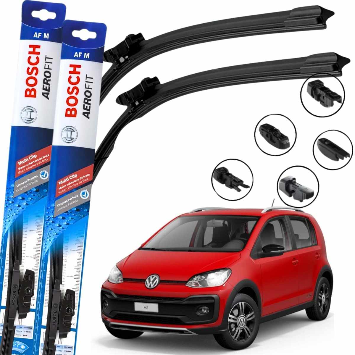 Par de Palhetas Limpador Parabrisa Bosch Aerofit Multiclip para VW Up! (2014-2021)