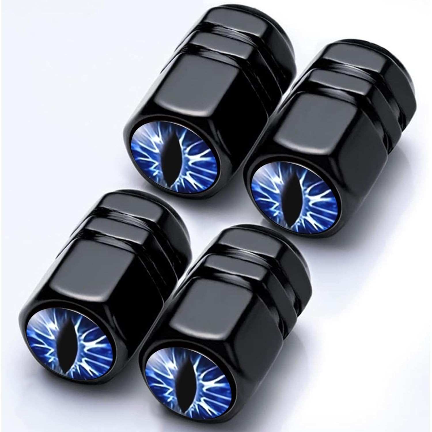 Tampas de haste de válvula de pneu, olhos azuis, acessórios para carro, pacote com 4, capas de proteção contra poeira universais à prova de ferrugem para carro, SUV, bicicleta, motocicleta, presentes