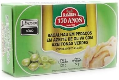 Bacalhau em Pedaços em Azeite de Oliva com Azeitonas Verdes Ramirez 120g