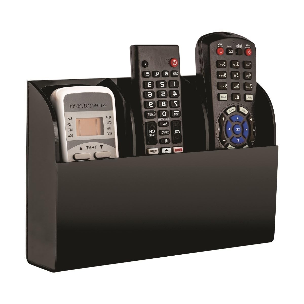 Suporte de Parede Triplo em Acrílico Preto para Controles Remotos – Organize sua Sala com Estilo