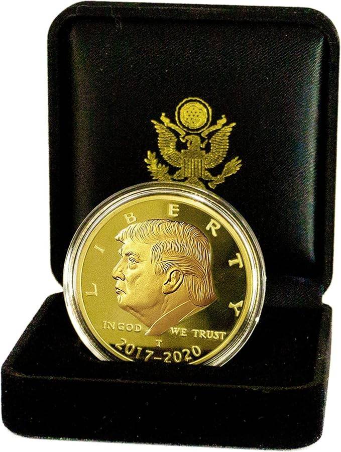 eTradewinds Conjunto de Moedas de Ouro Donald Trump 2017-2020, Estojo de Veludo, Edição de Colecionador de 4 Anos, Moeda Comemorativa Banhada A Ouro, Certificado de Autenticação (Veludo 17-20)