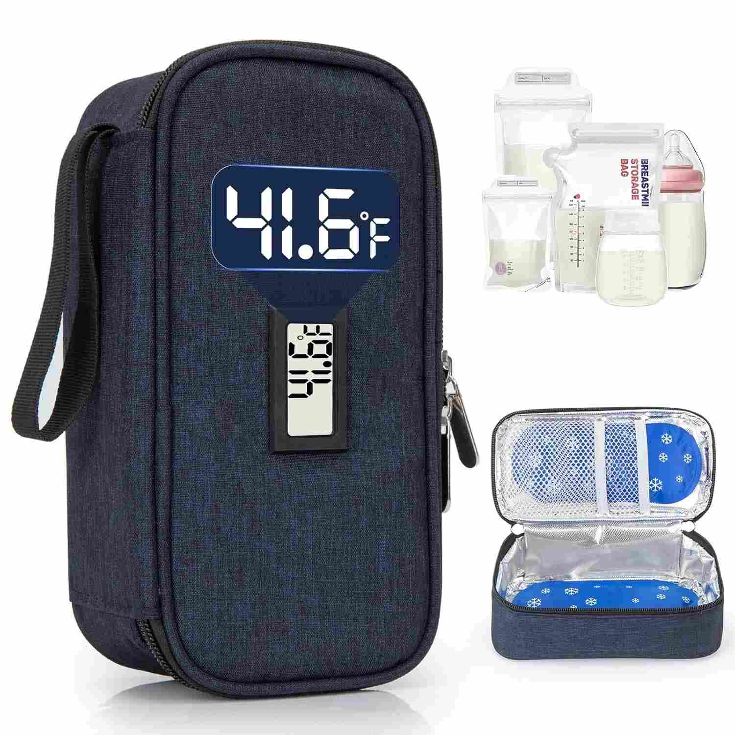 Bolsa Térmica para Leite Materno com Monitor de Temperatura - 6 a 8 Sacos + Pacotes de Gelo