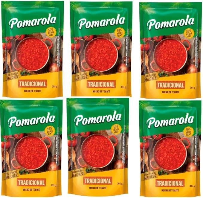 6 Pacotes de Molho De Tomate Pomarola Tradicional Sache 300g