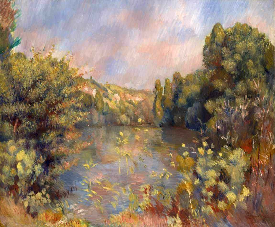 Paisagem com Lago (1889) de Renoir - Tela Canvas 60x72 - Arte de Museu para Decoração Elegante