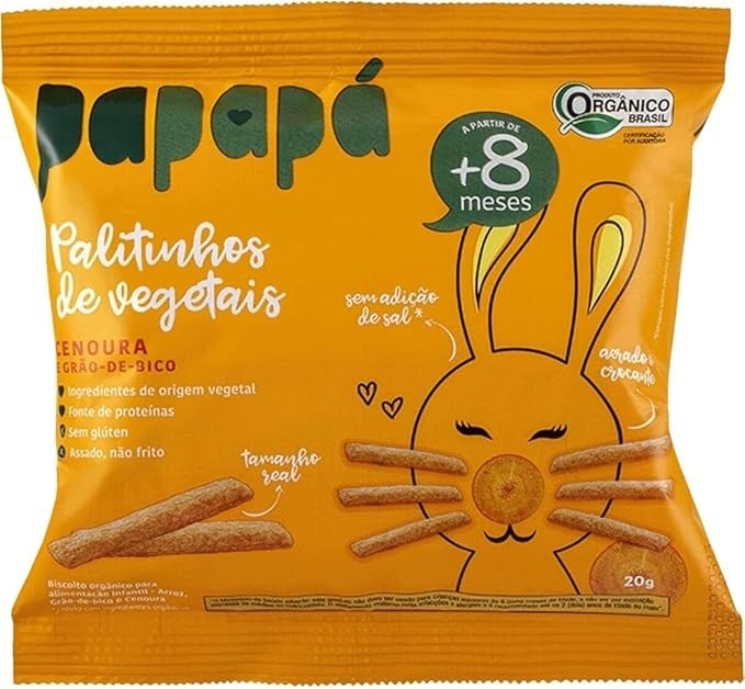 Biscoito Orgânico Palitinhos de Vegetais Cenoura 20g - Papapá