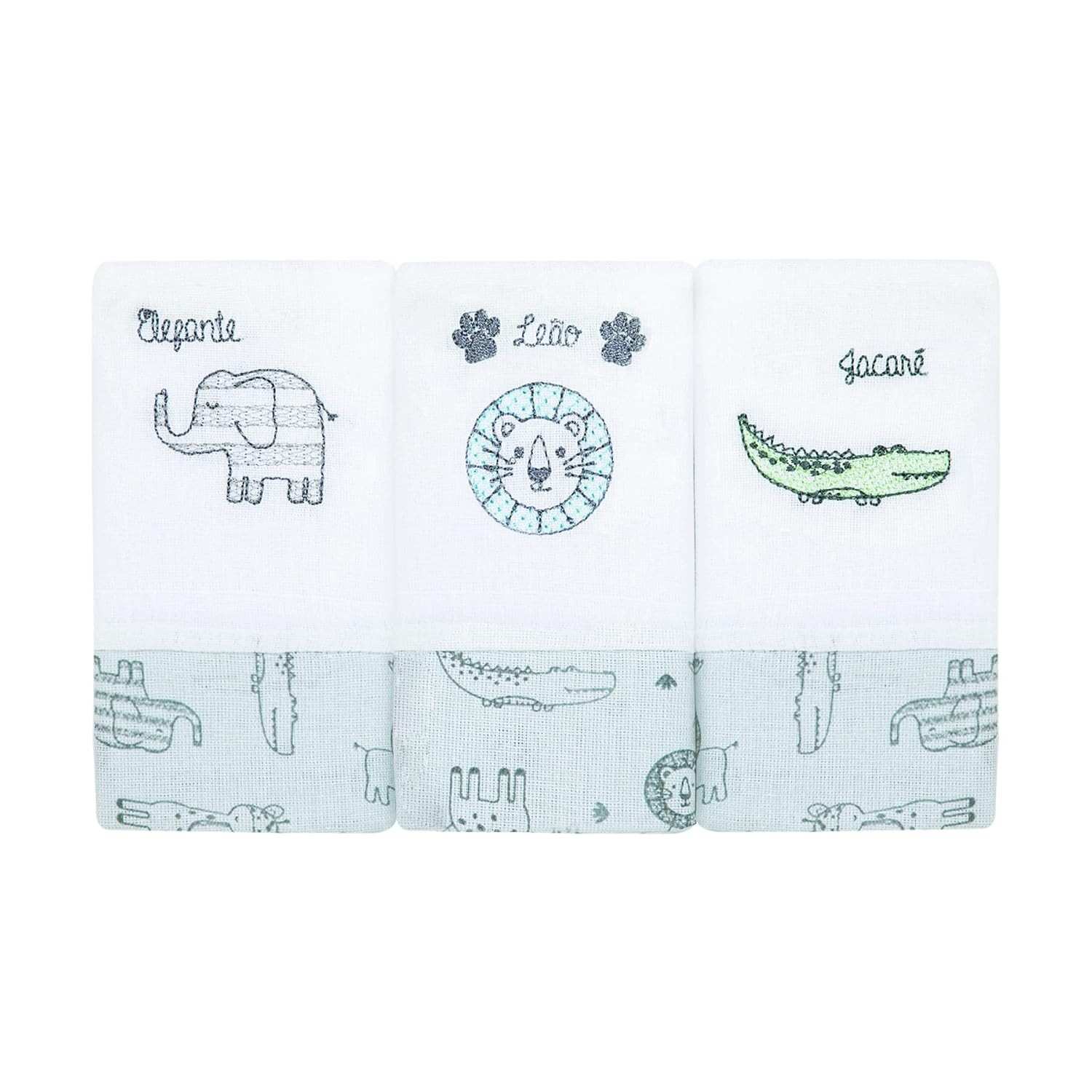 Paninho de Boca Papi Compose Bordado 40x37cm - 3 Unidades Macias em Algodão 100%