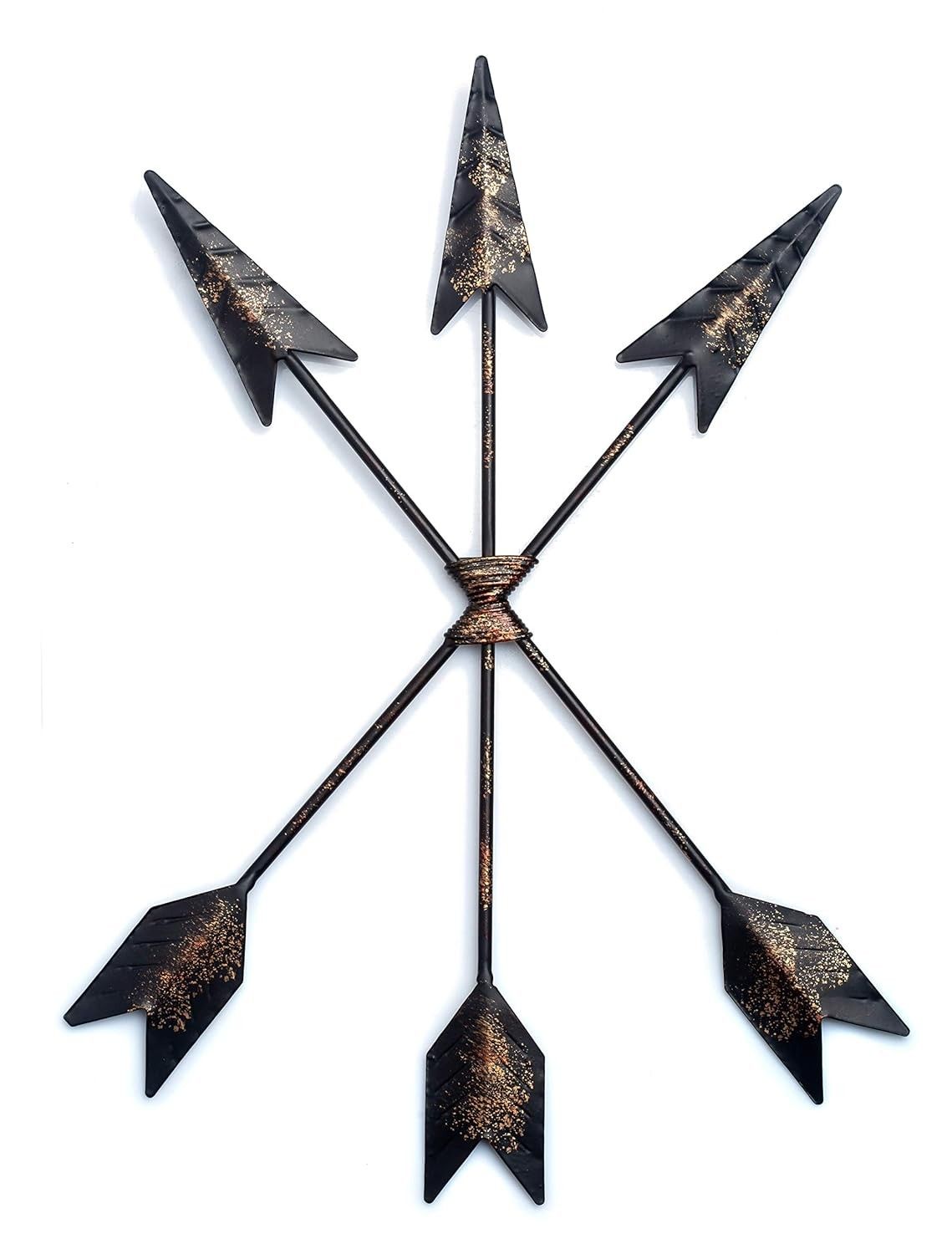 Flecha de Ferro Fundido para Decoração de Parede - Estilo Tribal e Ocidental | Artesanato Nativo Americano em Metal Rústico com Detalhes Dourados