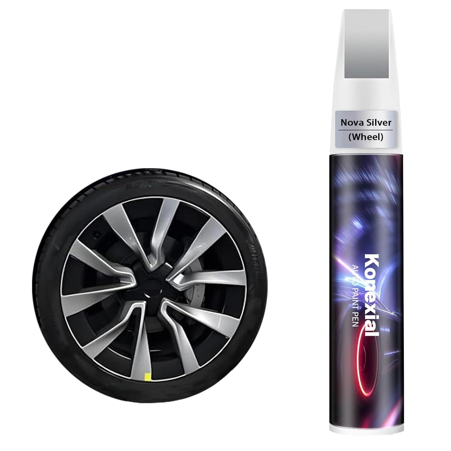 Tinta de Retoque para Aros de Rodas Tesla Model 3 - Cor Prata Nova, Kit de Reparo de Arranhões com Pincel e Caneta