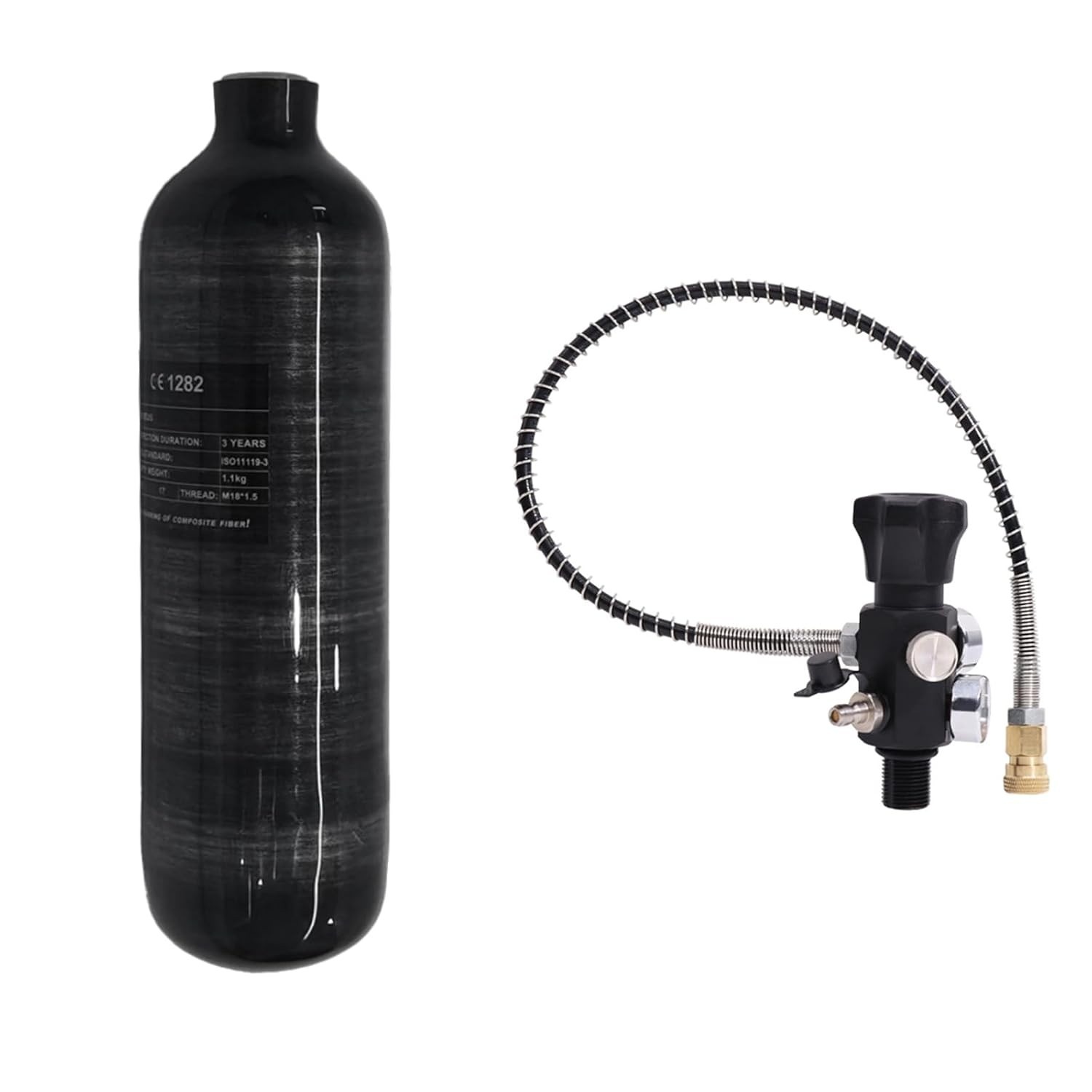 Tanque de Ar HPA TUXING 1.1L Fibra de Carbono 4500psi - Potência e Segurança para Paintball e PCP