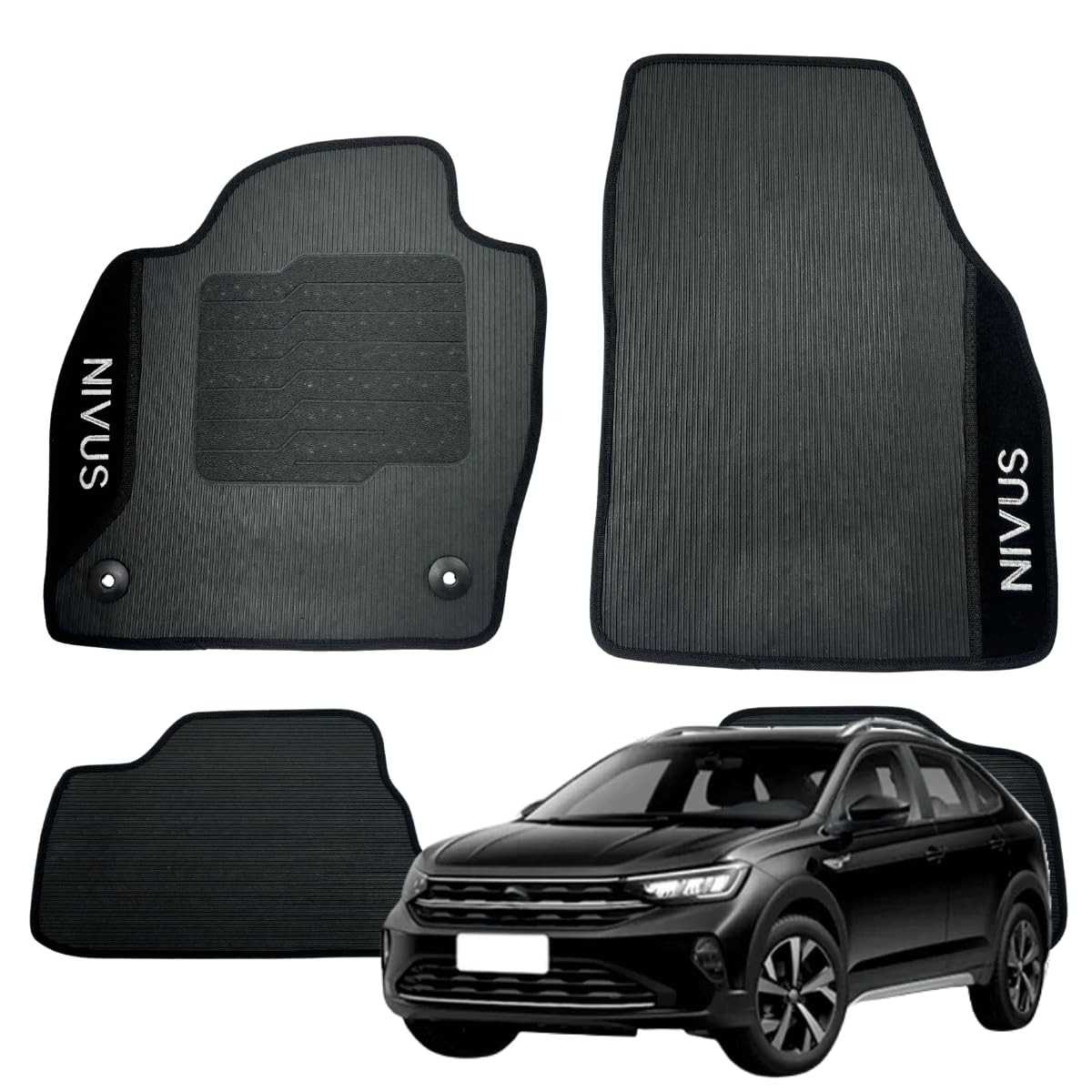 Jogo de Tapetes Automotivos Emborrachados Premium para VW Nivus 2020-2024 | 3 Peças com Bordado Exclusivo