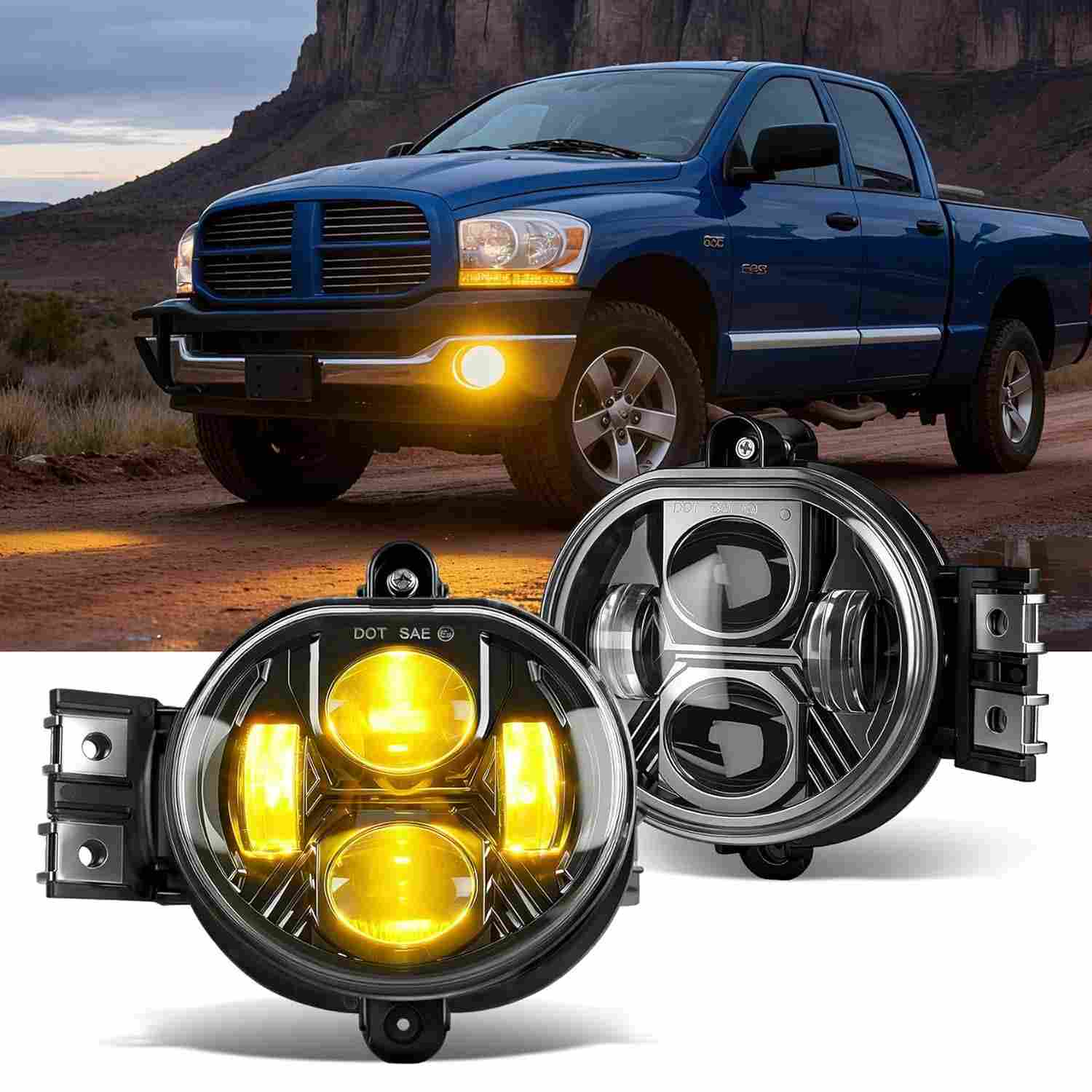 Luz de Neblina LED Âmbar para Dodge Ram 1500/2500/3500 (2003-2009) e Durango (2004-2006) - Visibilidade Superior em Qualquer Clima