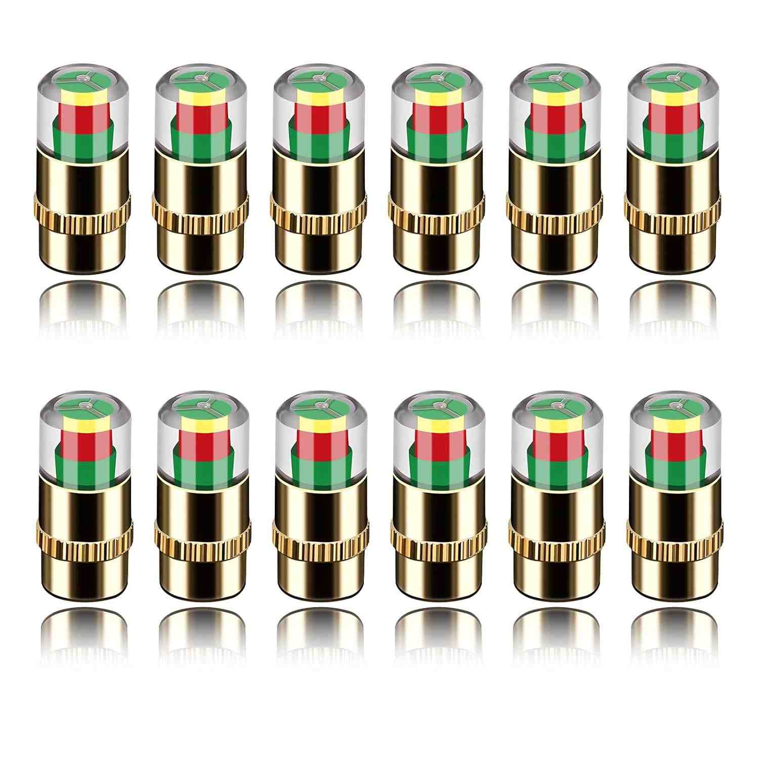 Kit 12 Tampas Monitor de Pressão Pneu 3 Cores 2.4 Bar (36PSI) - Alerta Visual Universal para Carros, SUVs