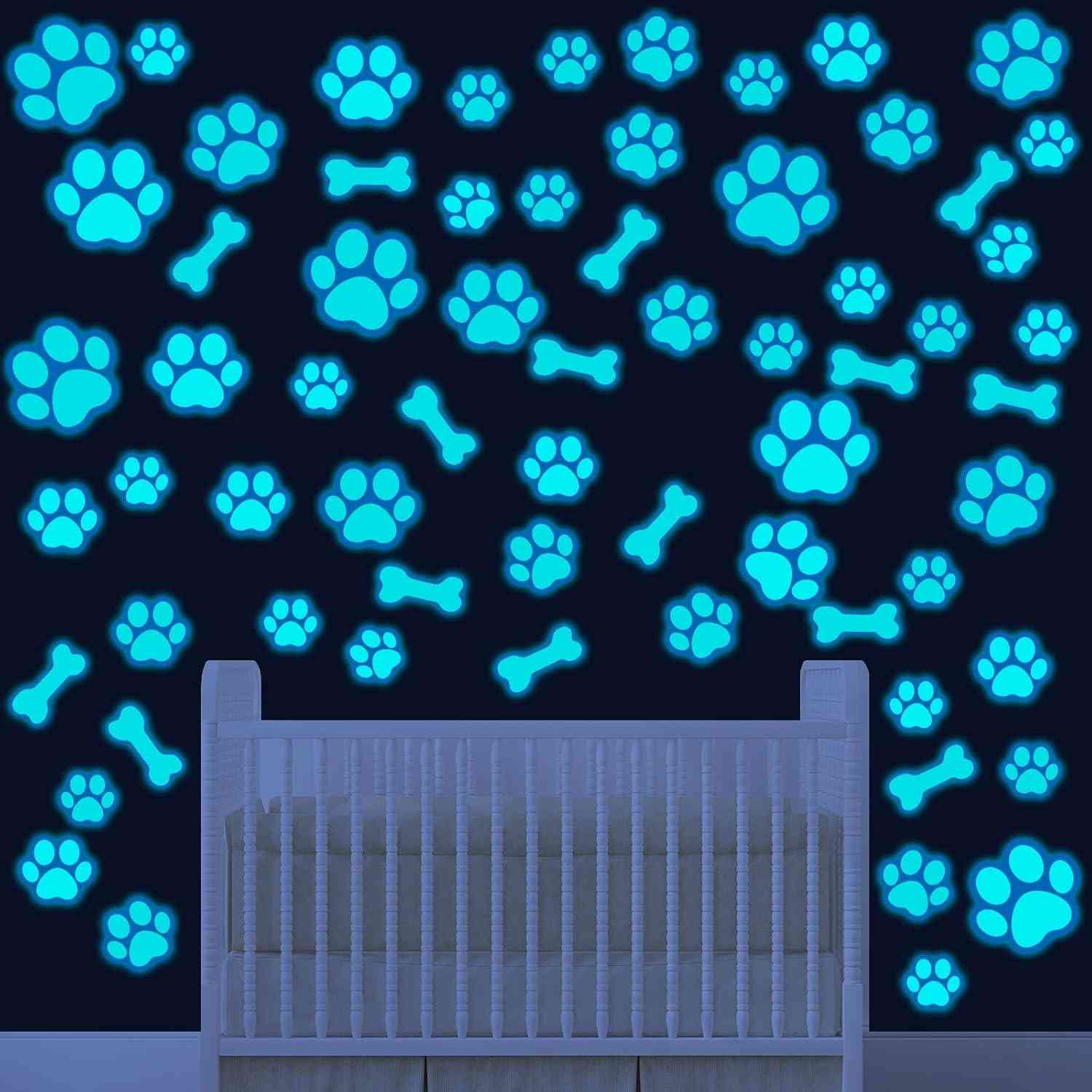 127 Adesivos de Pata de Cachorro que Brilham no Escuro - Decalques Luminosos Removíveis para Decoração Infantil