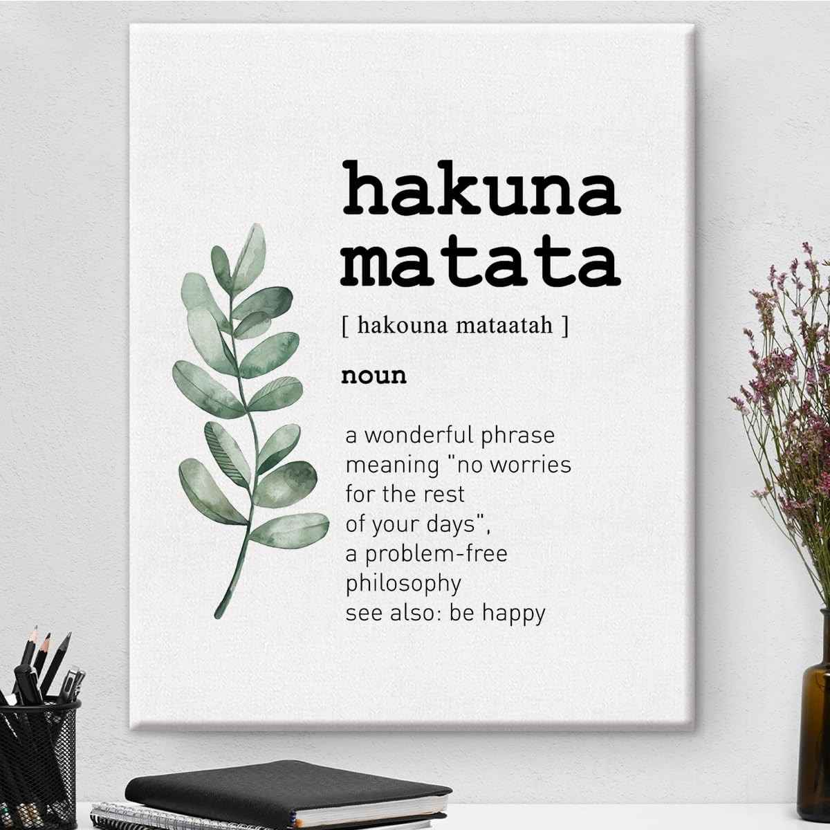 Arte de Parede Hakuna Matata 20x25cm - Pintura Inspiradora em Tela Enquadro para Decoração