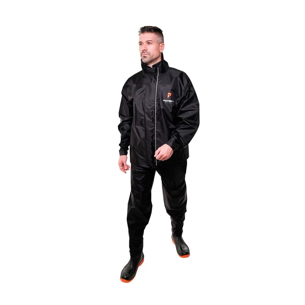 Capa De Chuva Nylon Conjunto Roupa Impermeável Pioneira Motoqueiro Motoboy Motociclista Preto Masculino Com Bolso Interno