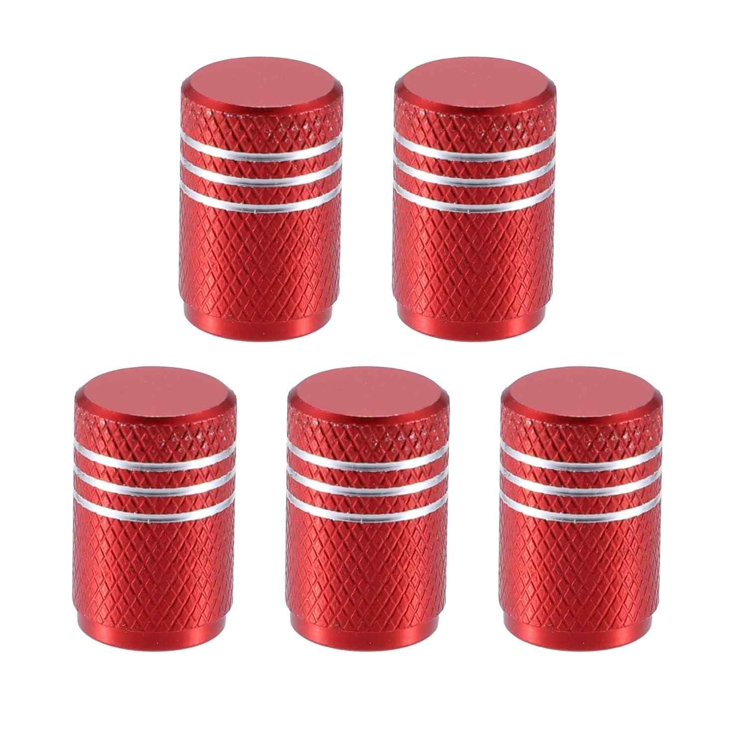 5 Tampas de Válvula de Pneu Alumínio Vermelho - Proteção Premium para Carro, Caminhão e Bicicleta