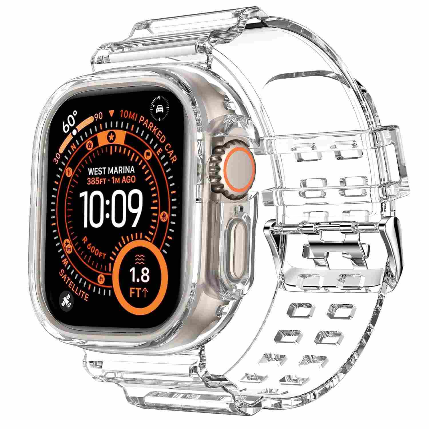 Pulseira DABAOZA Esportiva, com capa protetora, transparente, de TPU (poliuretano termoplástico) com glíter, para Apple Watch séries SE, Ultra,10, 9, 8, 7, 6, 5, 4, 3, 2 e 1