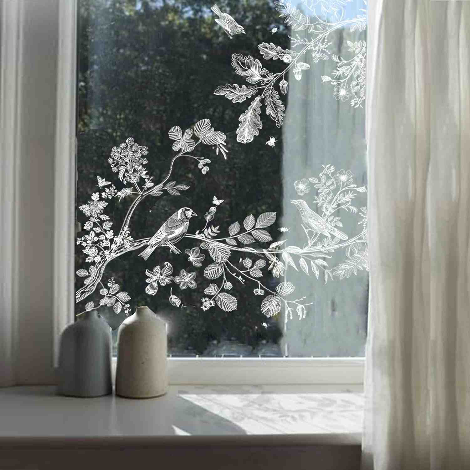 Adesivo de Janela Aquarela Floral - Dupla Face Removível para Decoração de Vidros e Portas