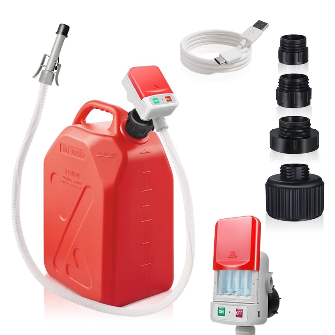 HiNADA Bomba de Transferência de Combustível Portátil 3.2 GPM com Parada Automática e Dupla Alimentação (USB-C/Pilhas)