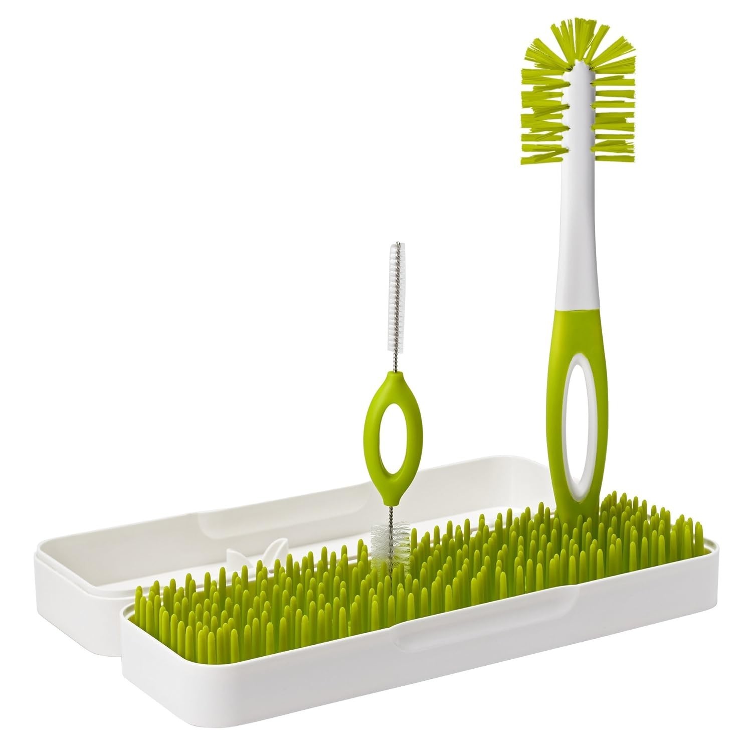 Boon Prateleira de Secagem de Silicone para Viagem - Verde e Branco | Escorredor Portátil com Escovas