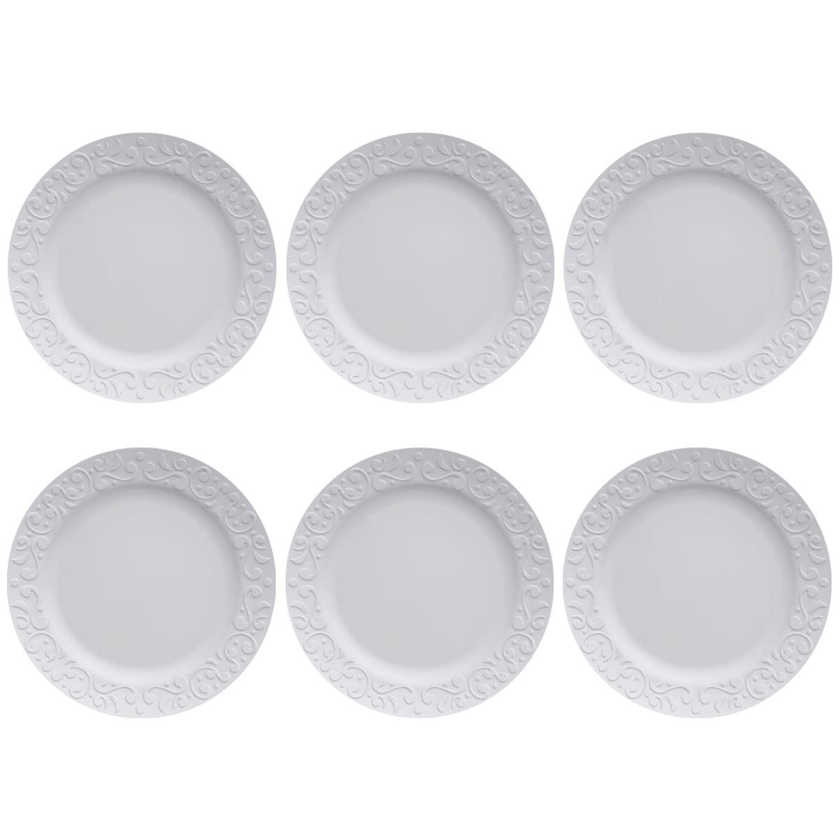 Conjunto de 6 Pratos Rasos em Porcelana 26,5cm com Relevo Tassel - Estilo e Qualidade na Mesa