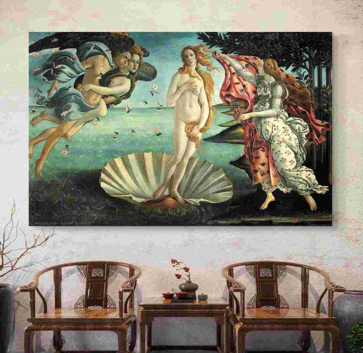Quadro Decorativo O Nascimento de Vênus - Botticelli 95x65cm - Tela Acetinada Premium