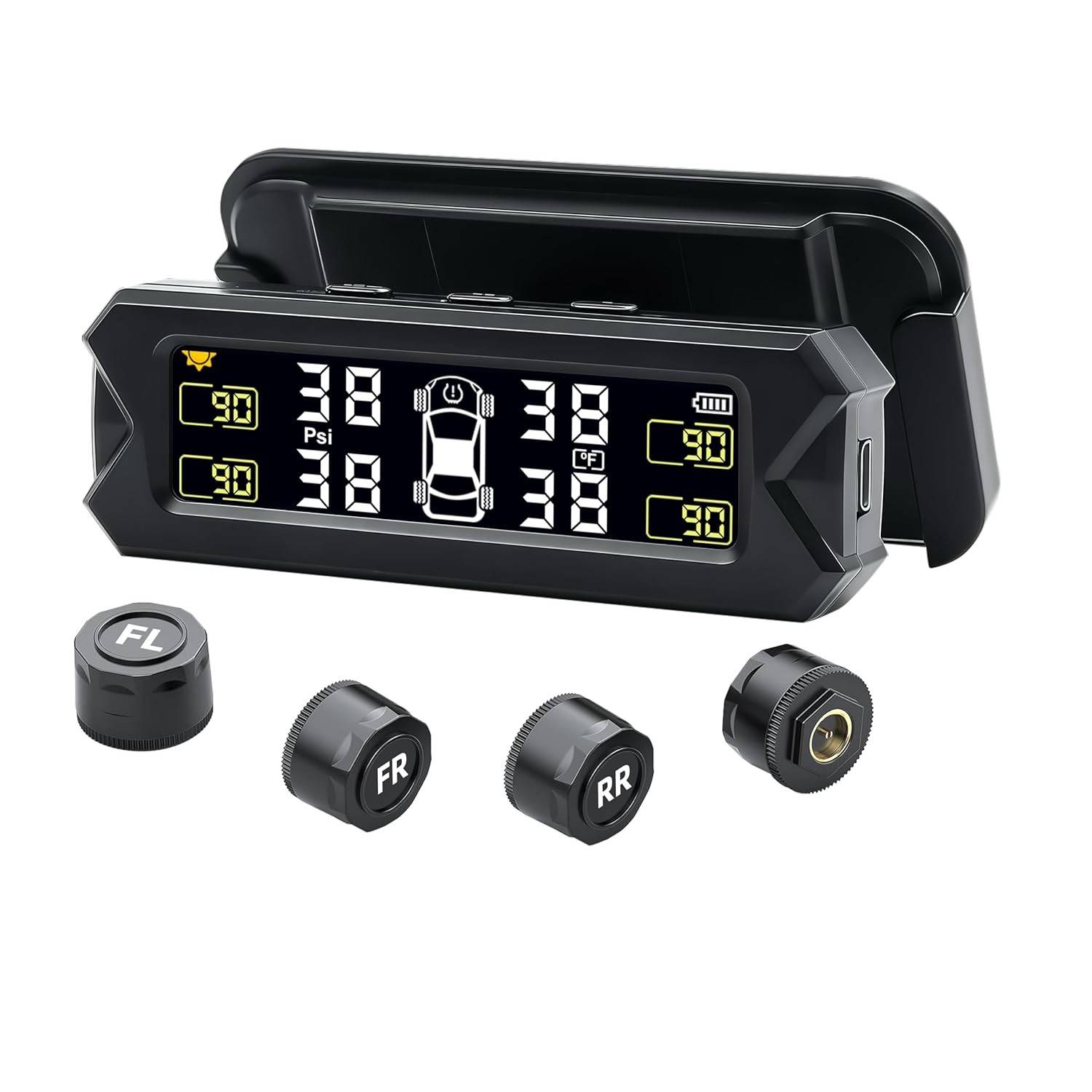 TPMS Solar 2025: Monitor de Pressão de Pneu Inteligente com 4 Sensores Externos e Alertas de Segurança