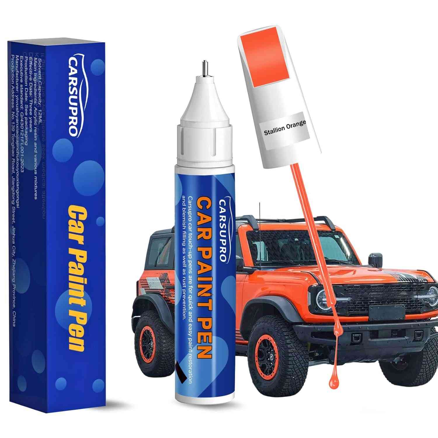 Caneta de Retoque Laranja para Carros - Reparo de Arranhões Profundos com Pincel e Ponta Metálica
