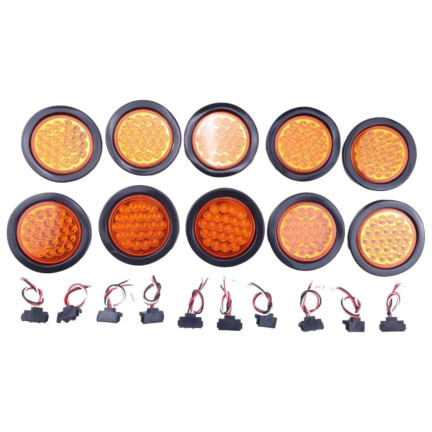Kit 10 Luzes de Freio Traseira Giratória 24V 24 LEDs Amarelas para Caminhão e Reboque