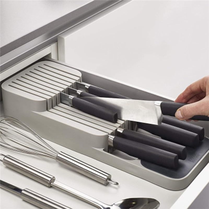 Organizador de Facas para Gaveta com Base Reforçada - Até 9 Facas - Design Moderno Cinza