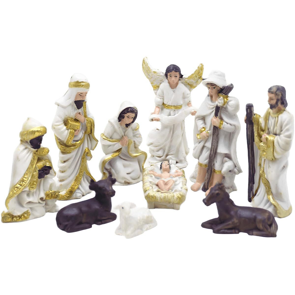 Presépio Nascimento de Jesus com 10 Estatuetas - Decoração Religiosa para Natal